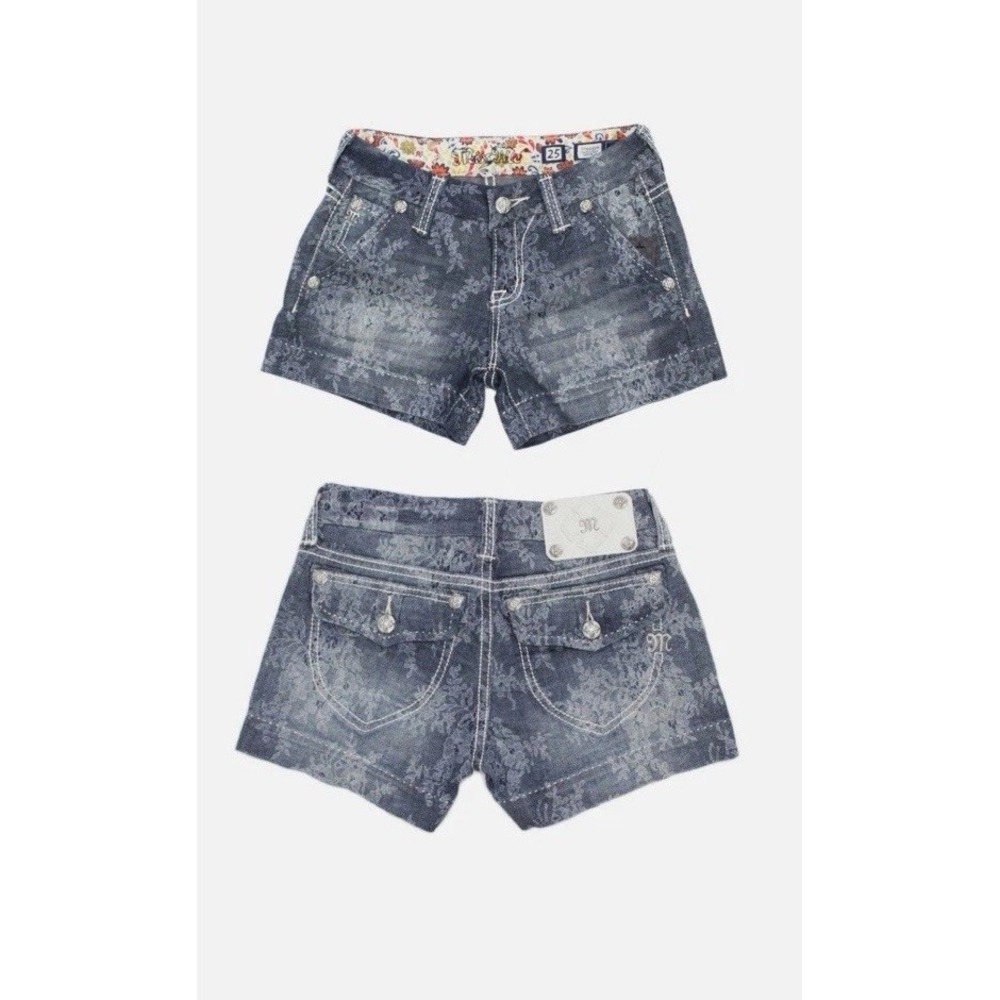 MISS ME Women's Floral Lace Print Indigo Summer Denim Shorts Jeans Cowgirl 29